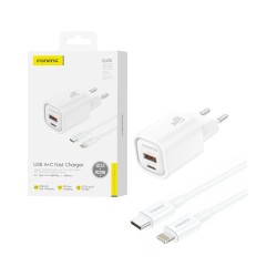Foneng Charger EU70 2 Ports USB+Tipo-C PD 20W with Type-C to Lightning Cable White